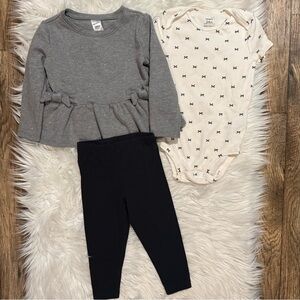 Carter’s 24M Girls 3pc Outfit Set Top Bodysuit & Leggings Bows Glitter Peplum